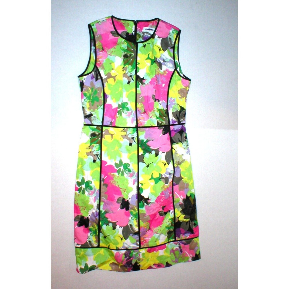 New Calvin Klein 8 Bright Floral Womens Sheath Dress Black Pink Purple Green Yel